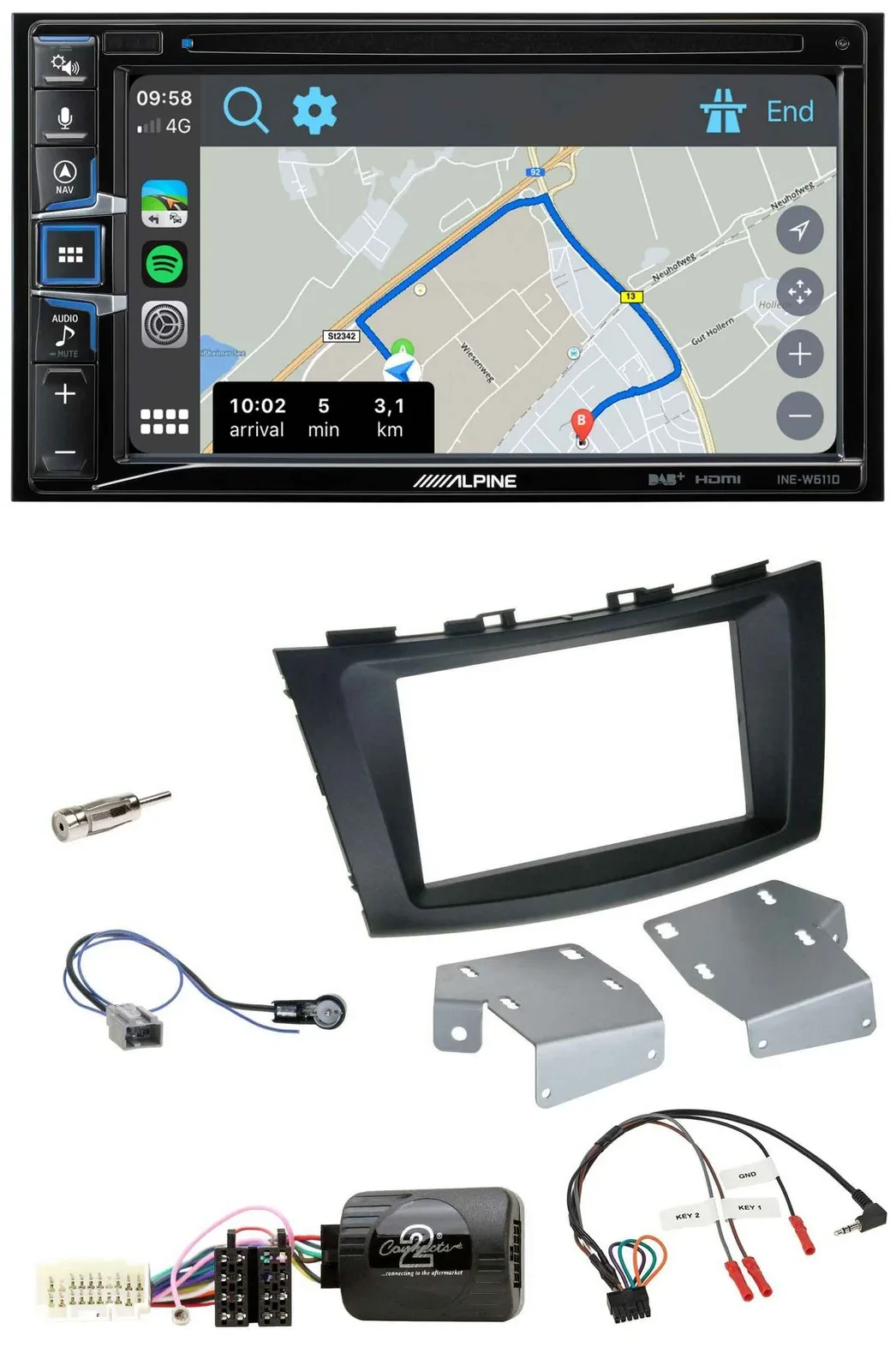 Alpine DAB TMC Bluetooth 2DIN USB Lenkrad Navigation für Suzuki Swift ab 2011