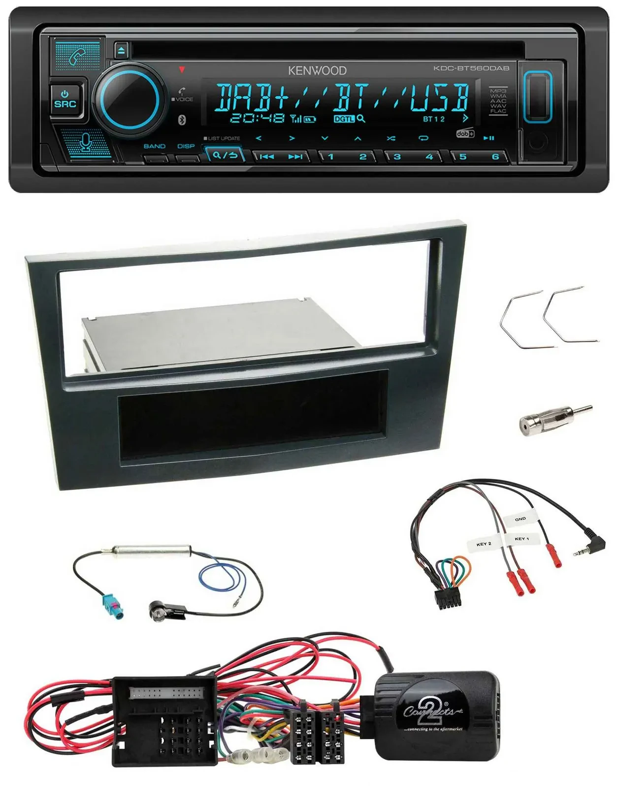 Автомагнитола Kenwood Bluetooth, DAB, CD, USB, совместима с кнопками на руле, для Opel Corsa D, черная, 2009–2014