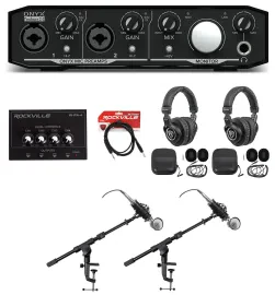 Mackie Podcast Podcasting Bundle w/ Interface+(2) Mics+(2) Headphones+Amp+Stands