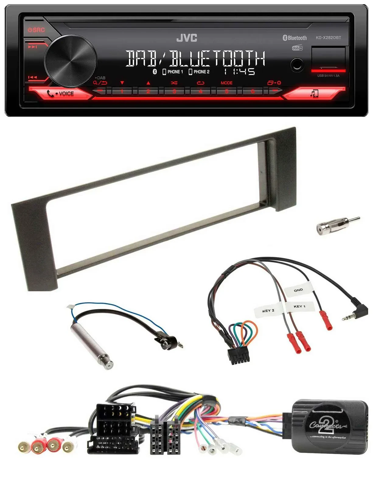 JVC Bluetooth USB DAB Lenkrad Autoradio für Audi A4 00-09 ISO Fakra teilaktiv