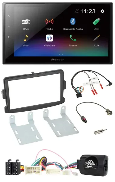 Pioneer USB Bluetooth DAB 2DIN Lenkrad Autoradio für Dacia Sandero ab 2013 schwa