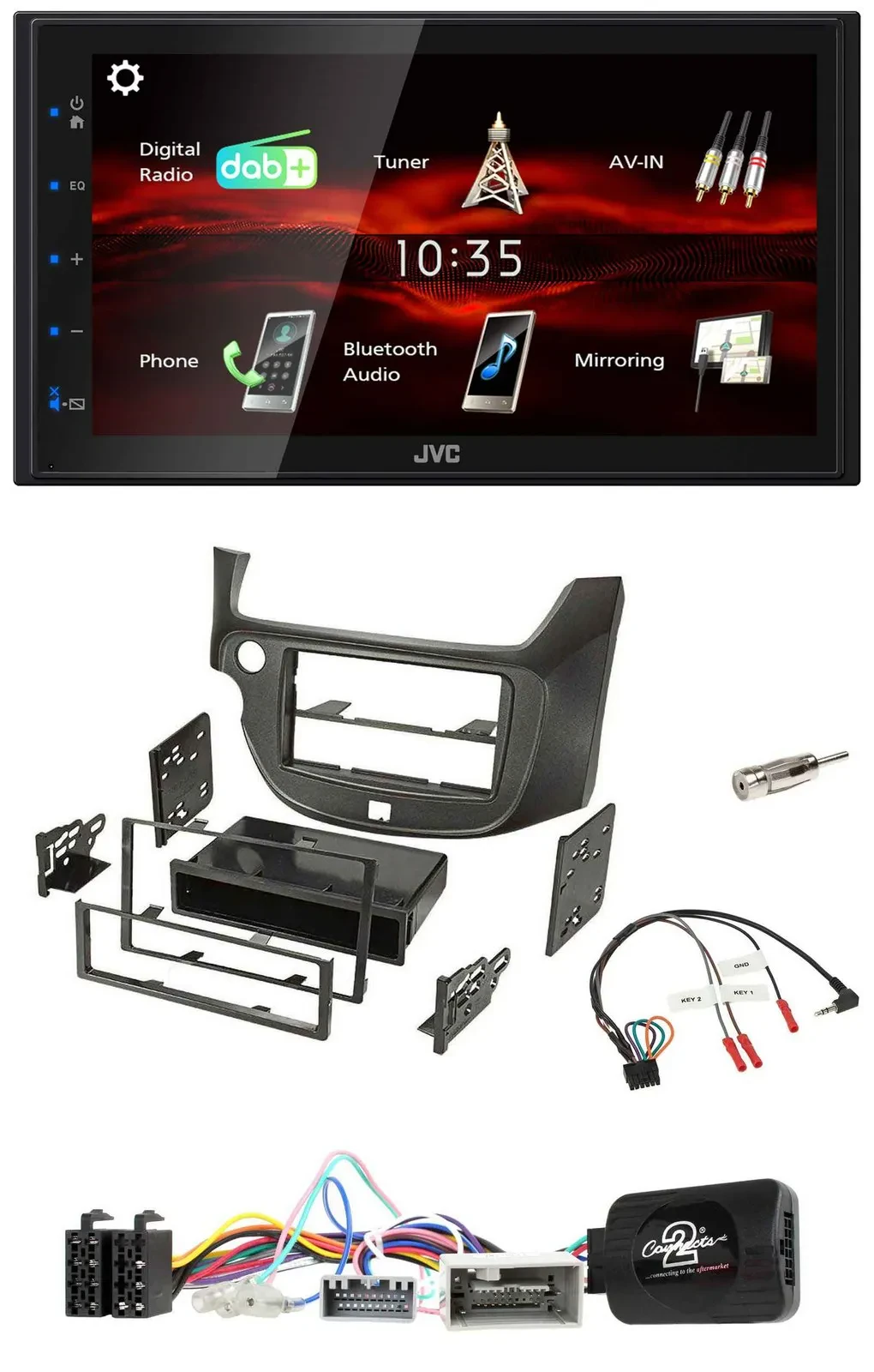 JVC USB Bluetooth Lenkrad DAB 2DIN Autoradio für Honda Jazz ab 14 dunkelgrau