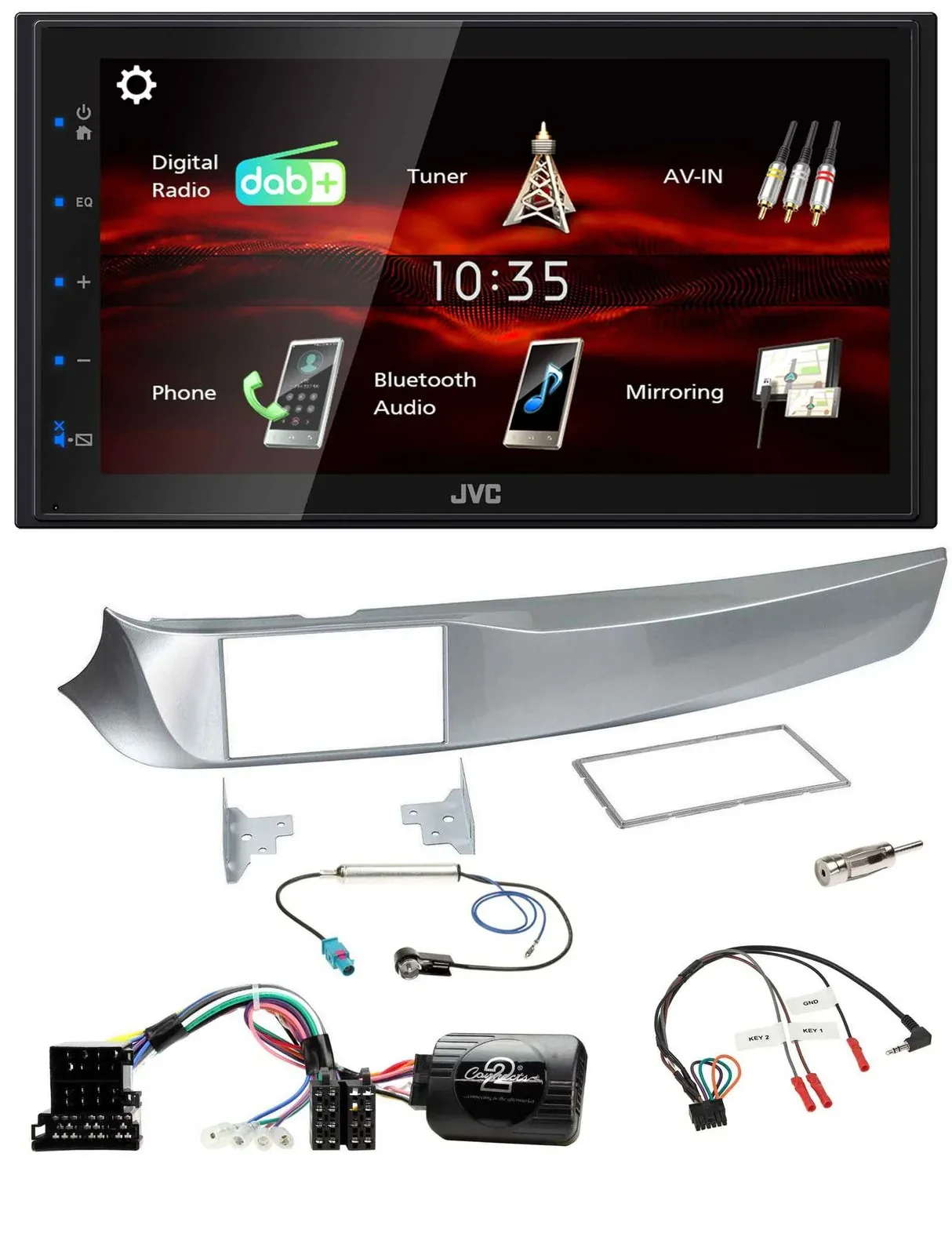 Автомагнитола для Alfa Romeo Giulietta 2010–2014 JVC 2DIN, DAB, USB, Bluetooth, поддержка кнопок на руле