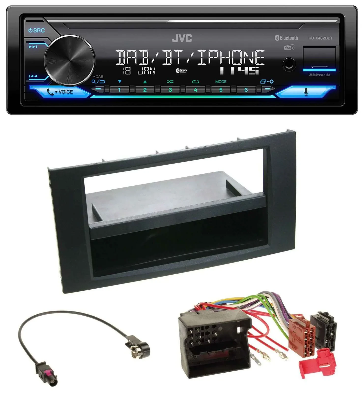 JVC Bluetooth DAB USB MP3 Autoradio für Ford Fusion Transit Kuga 05-12 schwarz