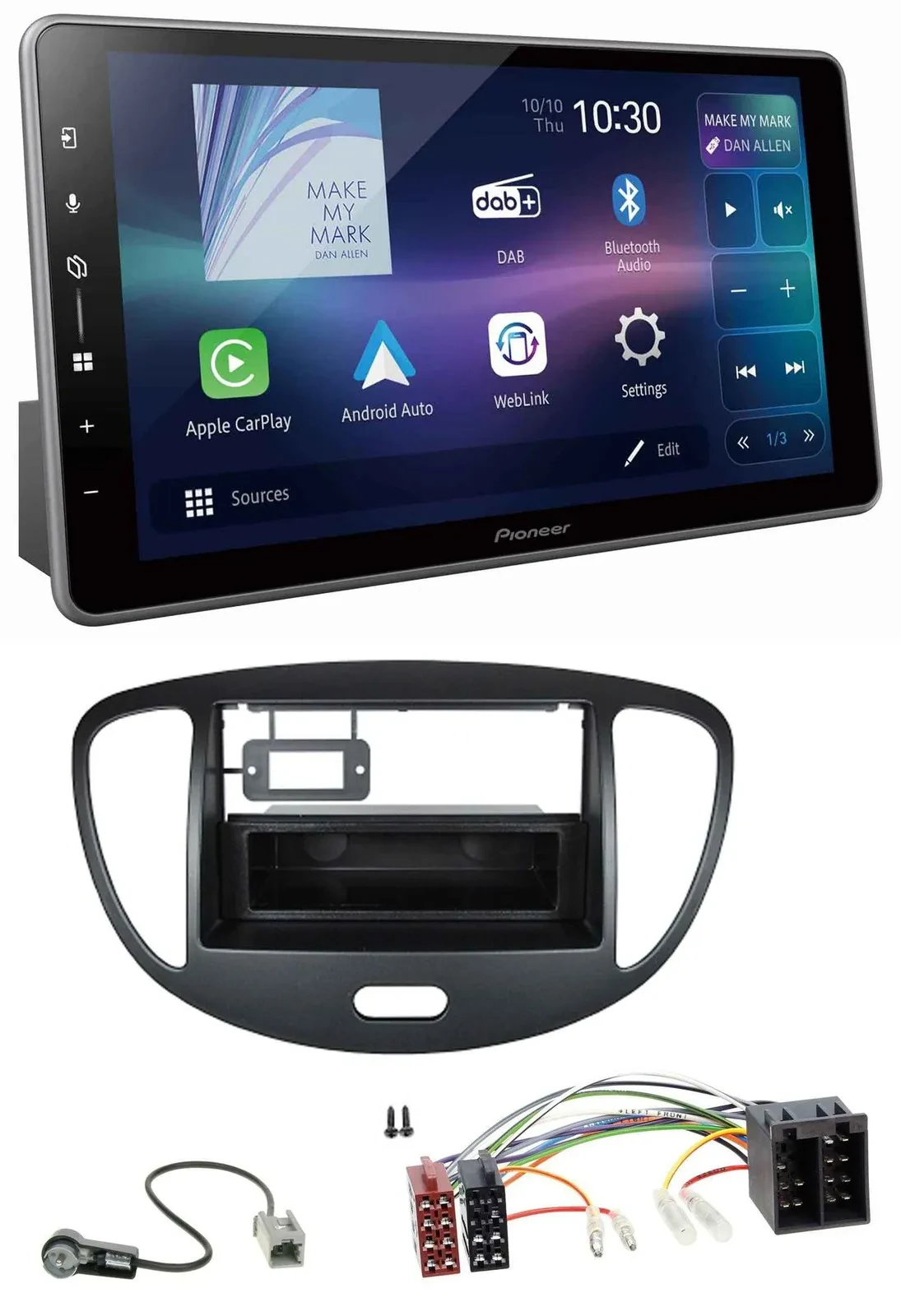 Автомагнитола для Hyundai i10 (2008–2013) Pioneer Bluetooth, USB, DAB, MP3 черная