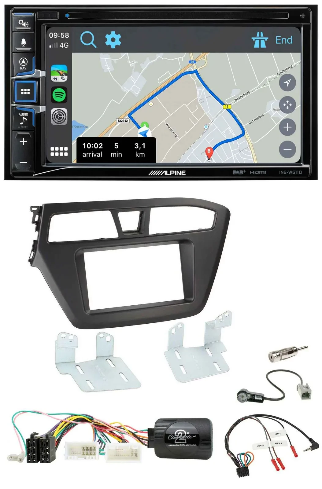 Автомагнитола для Hyundai i20 (с 2015) Alpine 2DIN, DAB, TMC, Bluetooth, USB, навигация, поддержка кнопок на руле