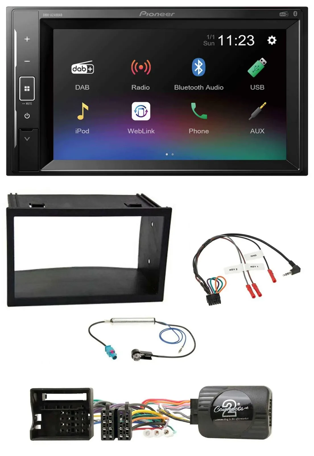 Pioneer DAB Lenkrad 2DIN Bluetooth USB Autoradio für VW Polo Passat Quadlock