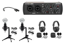 2-Person Podcast Podcasting Kit w/ AUDIOBOX+Headphones+Mics+Desk Stands