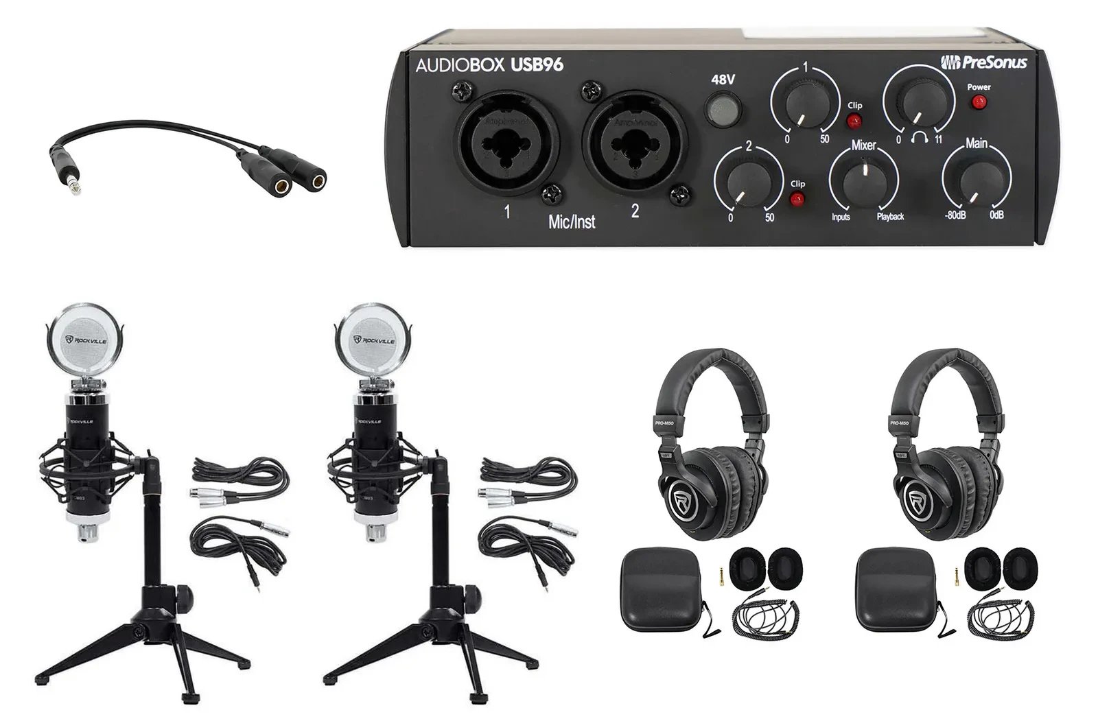 2-Person Podcast Podcasting Kit w/ AUDIOBOX+Headphones+Mics+Desk Stands