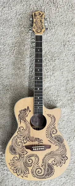 Luna HEN DRA SPR Henna Dragon Spruce &Mahogany Acoustic Electric Cutaway Guitar