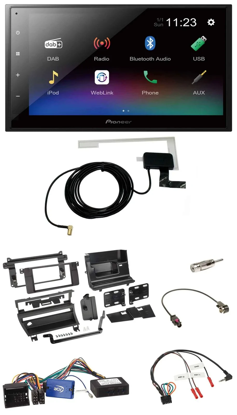 Pioneer DAB Lenkrad Bluetooth 2DIN USB Autoradio für BMW 3er E46 02-06 1 Schalte