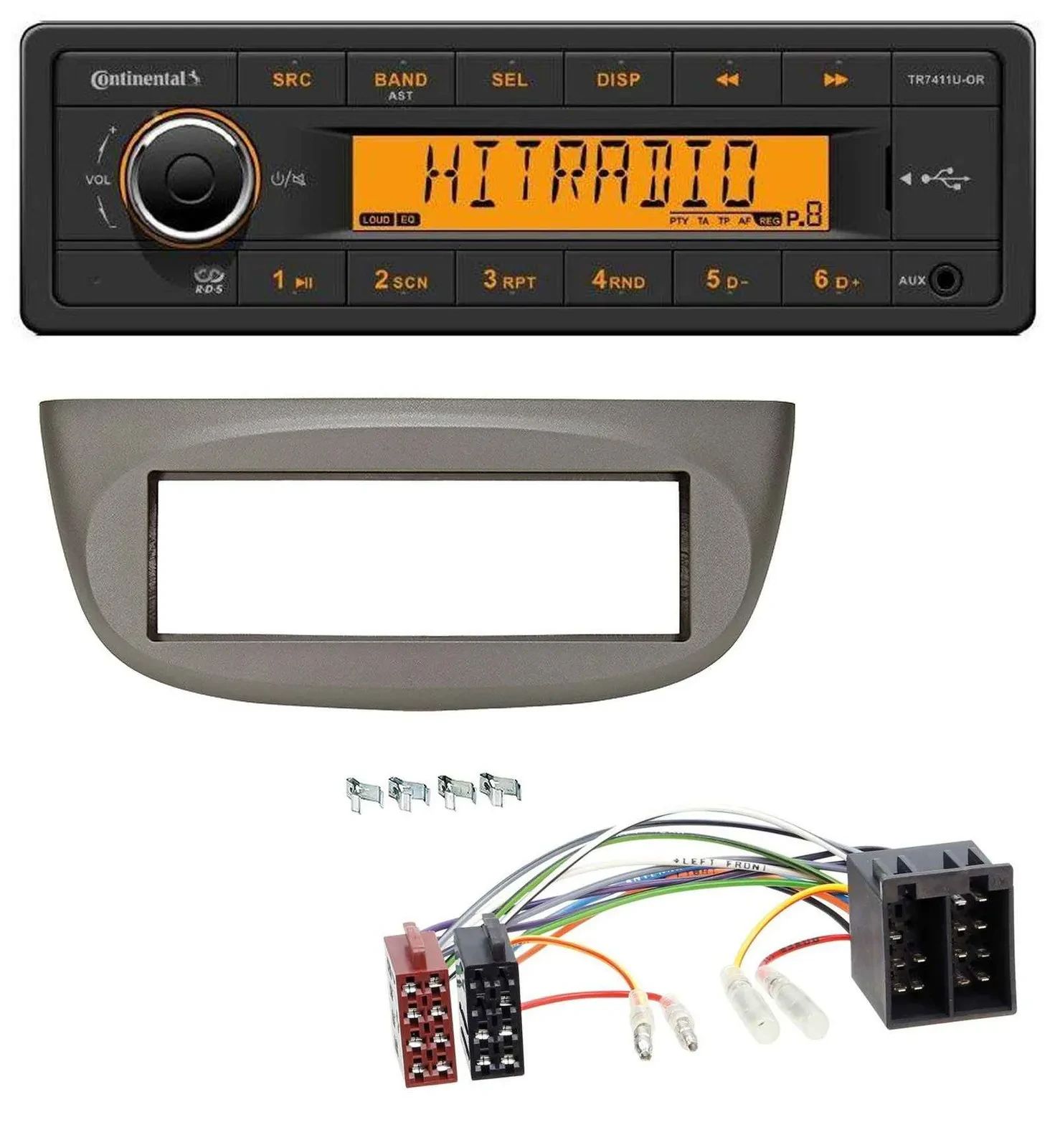 Автомагнитола Continental 1DIN USB/AUX MP3 для Renault Twingo 2007–2012 бежево-серая