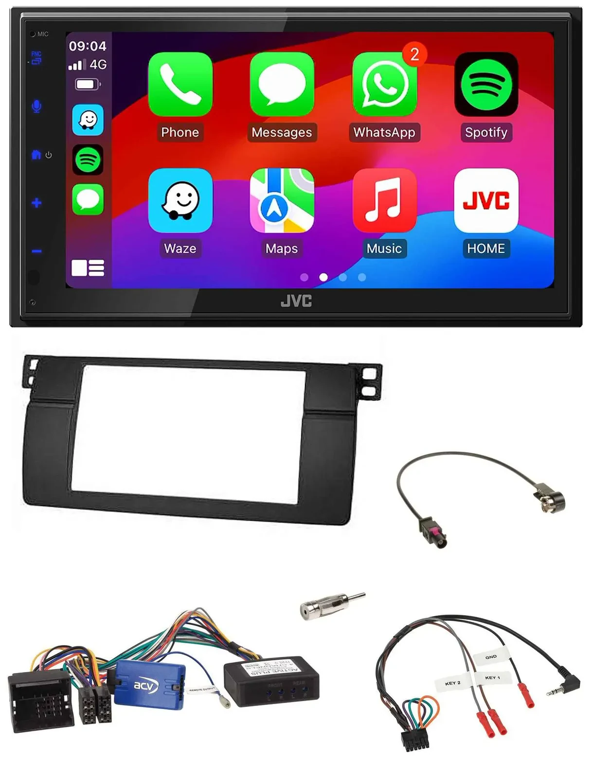 JVC Bluetooth USB Lenkrad 2DIN DAB Autoradio für BMW 3er 2002-2006 E46 schwarz H