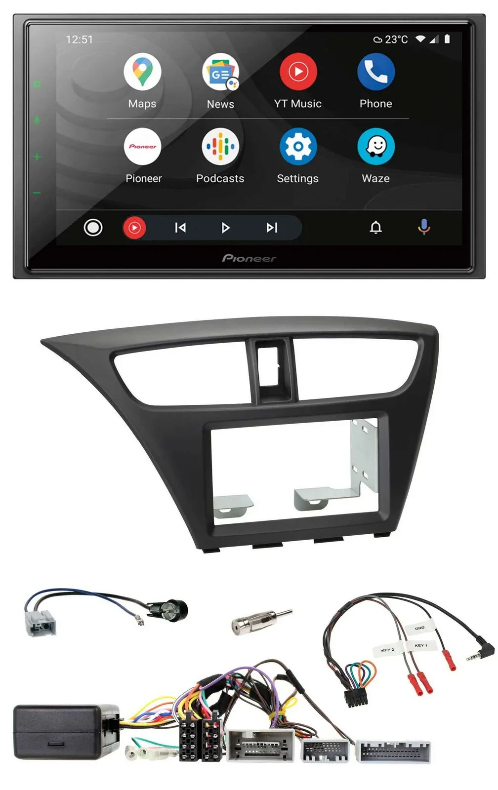Pioneer USB 2DIN DAB Lenkrad Bluetooth Autoradio für Honda Civic ab 12 schwarz