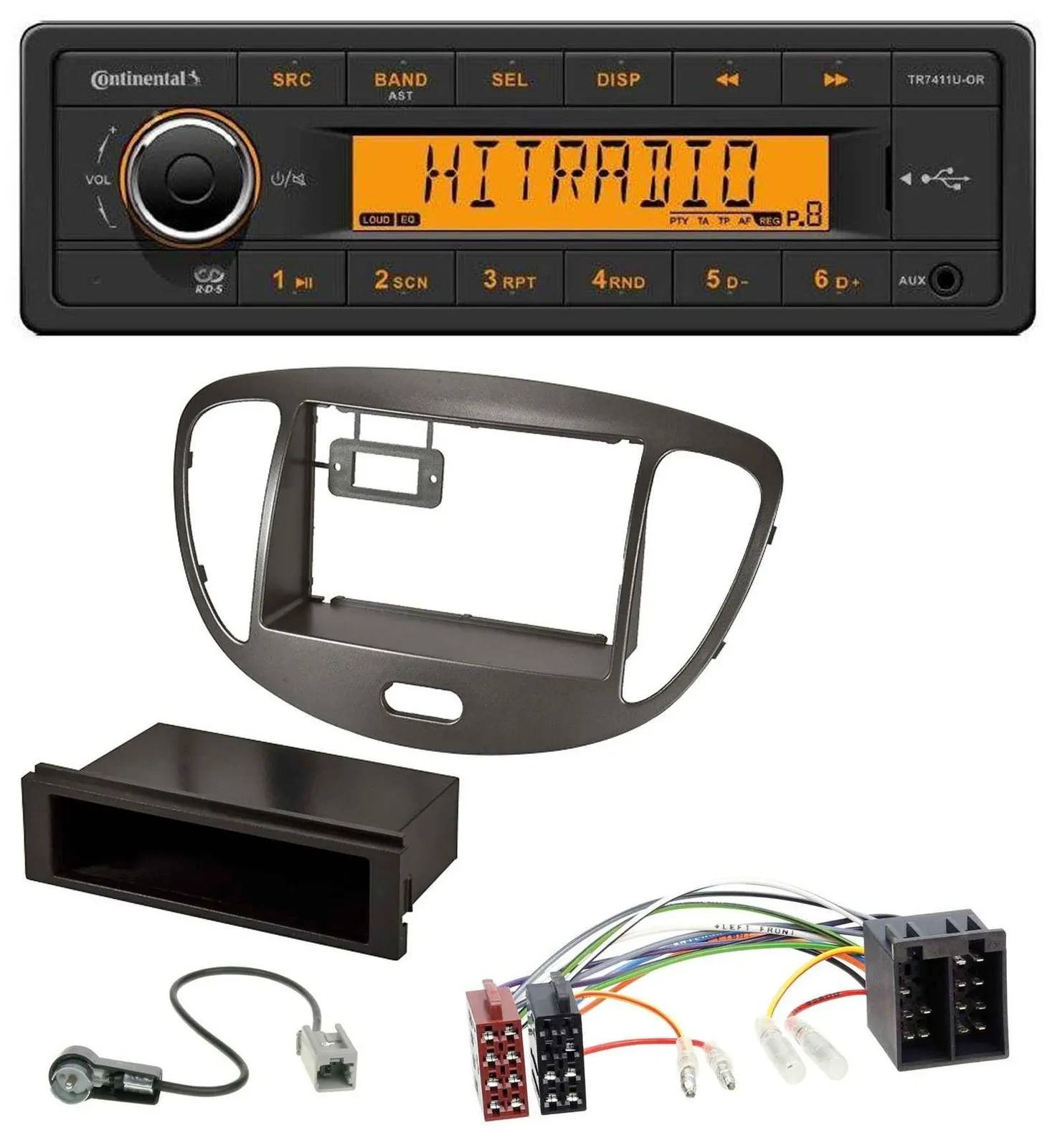 Continental 1DIN USB AUX MP3 Autoradio für Hyundai i10 2008-2013 dunkelsilber