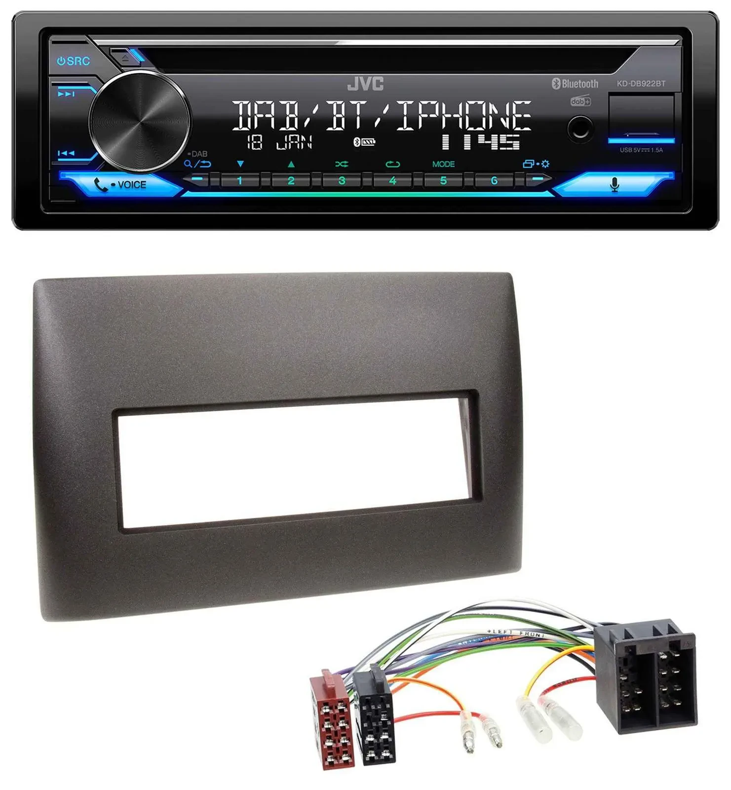 JVC Bluetooth MP3 USB DAB CD Autoradio für Fiat Stilo (192, 2001-2008)