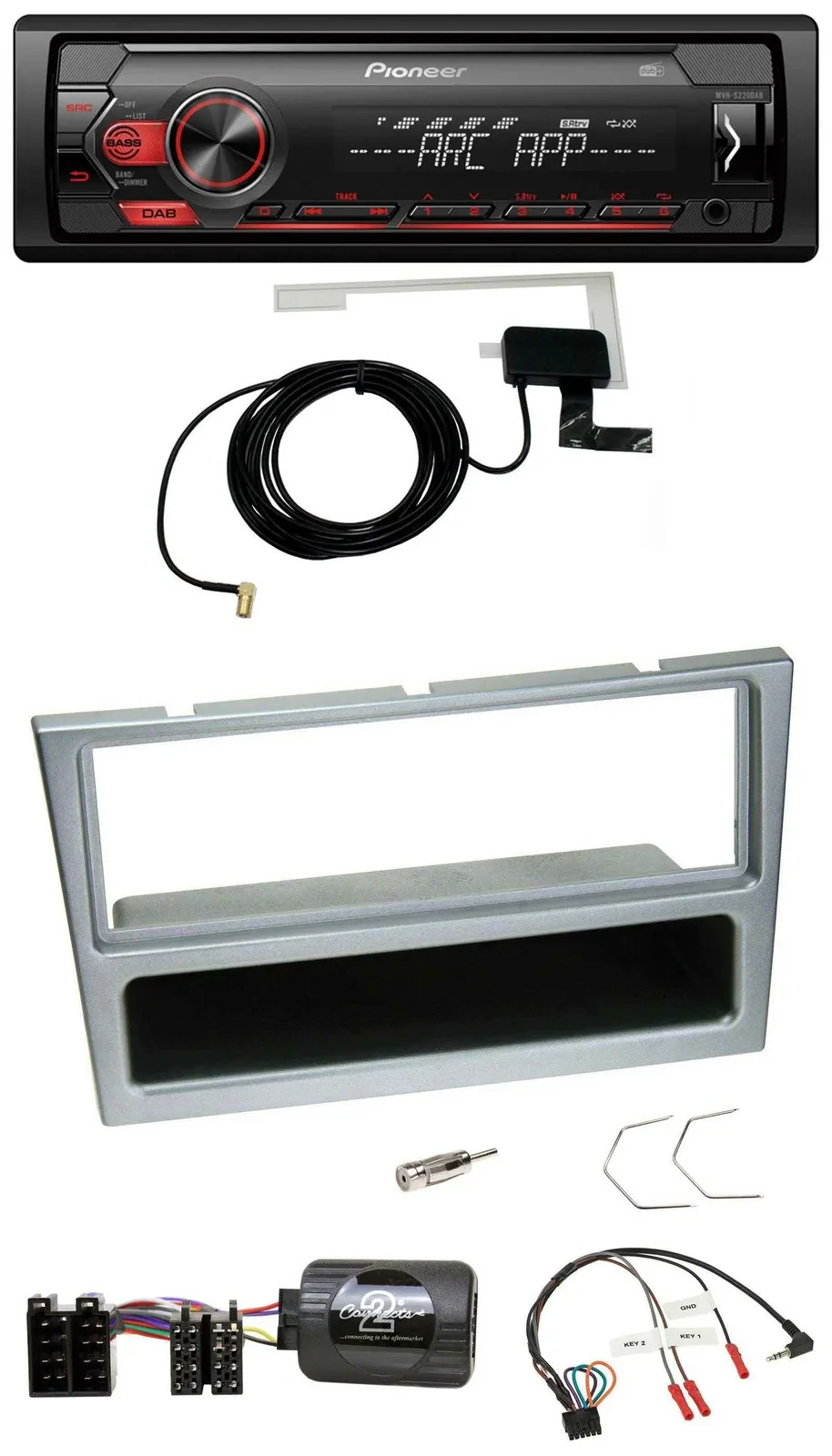 Автомагнитола Pioneer 1-DIN USB DAB MP3, серебристый, для Opel Corsa C (2000–2004), управление с руля