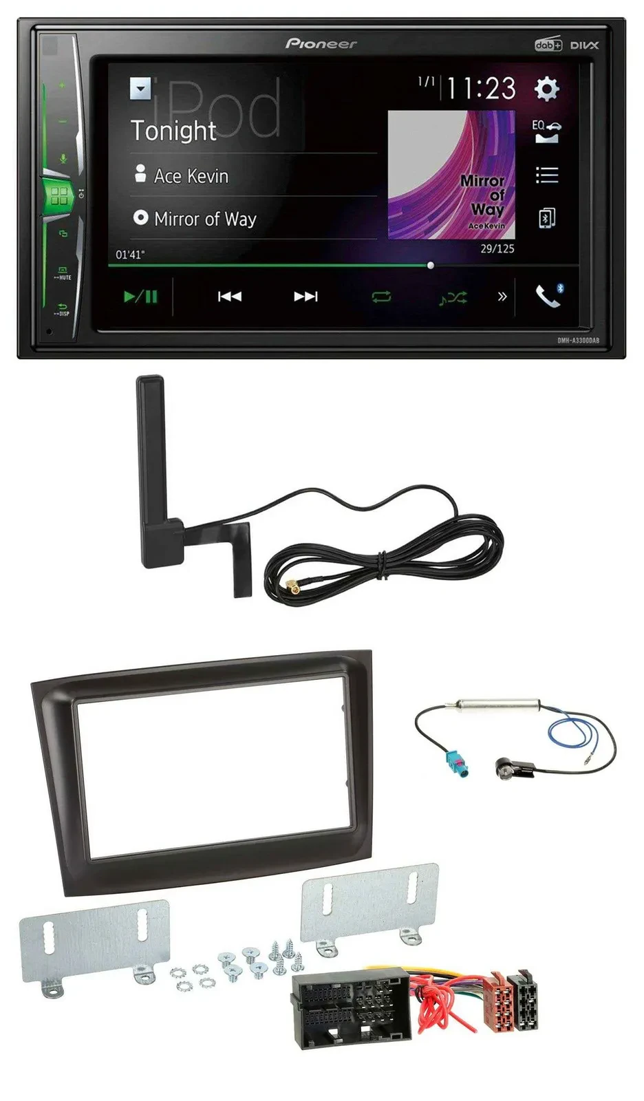 Автомагнитола Pioneer 2DIN, Bluetooth, DAB, AUX, MP3, для Fiat Doblo (с 2015), чёрная