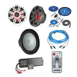 Kicker KM65L Complete Marine Bundle with Speakers Subwoofers Amp and More