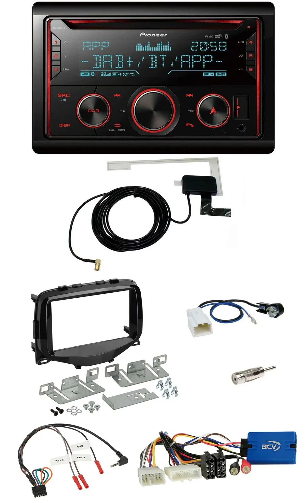 Автомагнитола Pioneer 2DIN DAB USB CD Bluetooth для Toyota Aygo 2014-2021 с поддержкой кнопок на руле