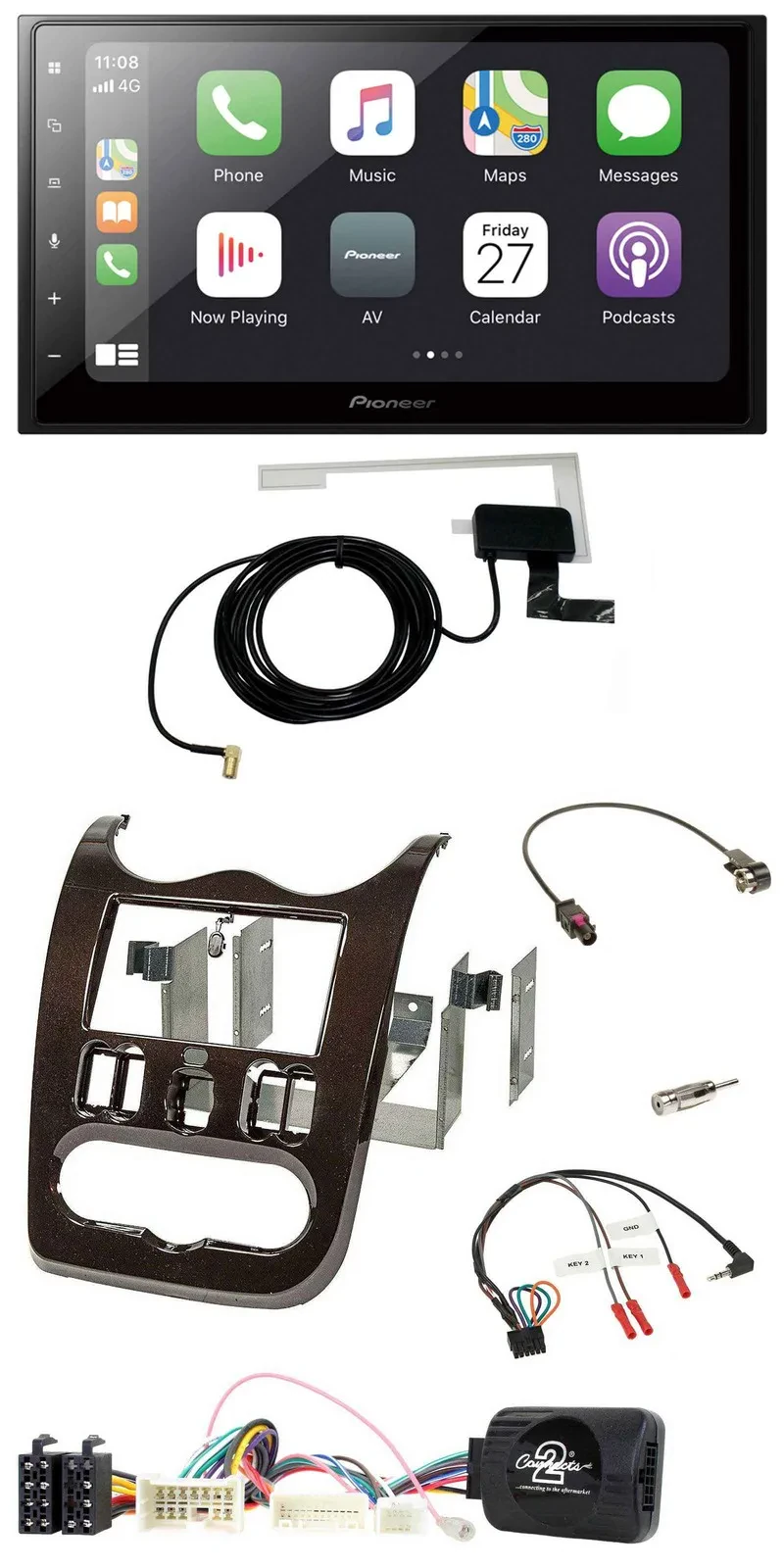 Автомагнитола Pioneer 2DIN, USB, Bluetooth, DAB, для Dacia (с 2012), темно-коричневый