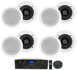 Rockville RPA40BT 4-Room/Zone Home Audio Amp+Wifi Receiver+(8) Ceiling Speakers