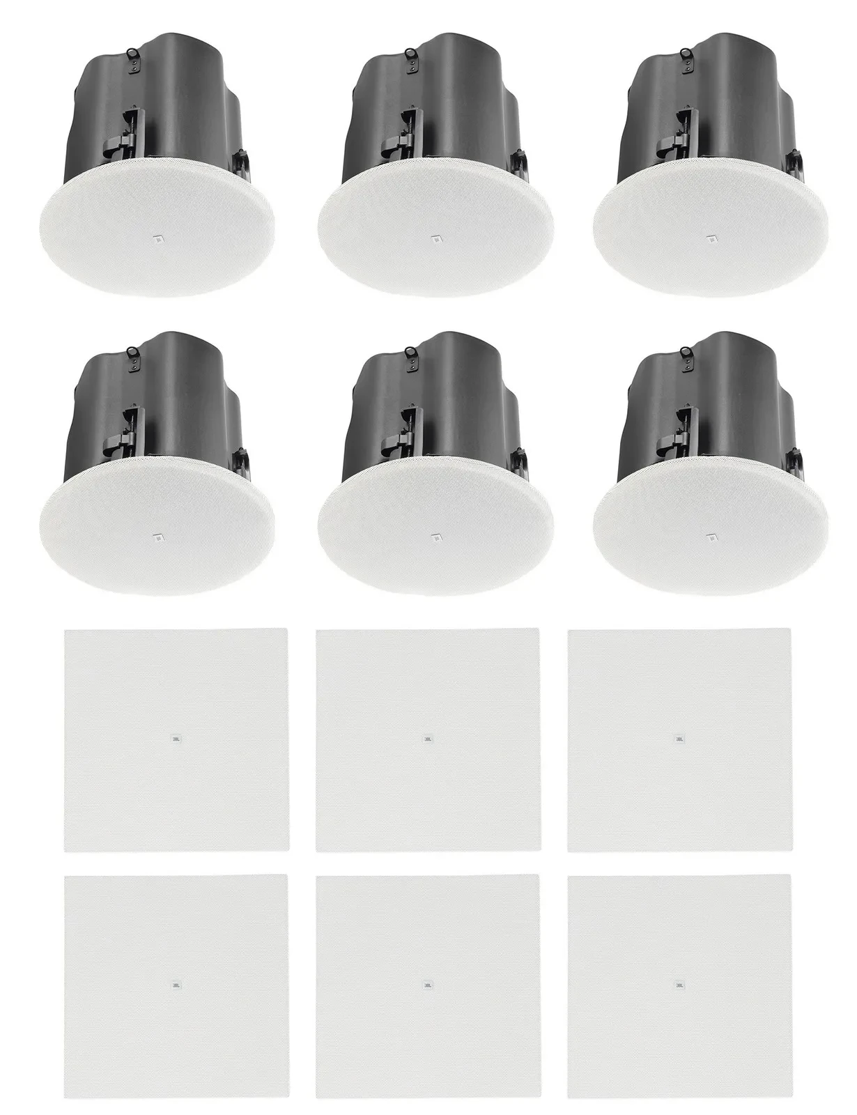(6) JBL Control 416C/T 6.5" Commercial 70v Ceiling Speakers+White Square Grilles