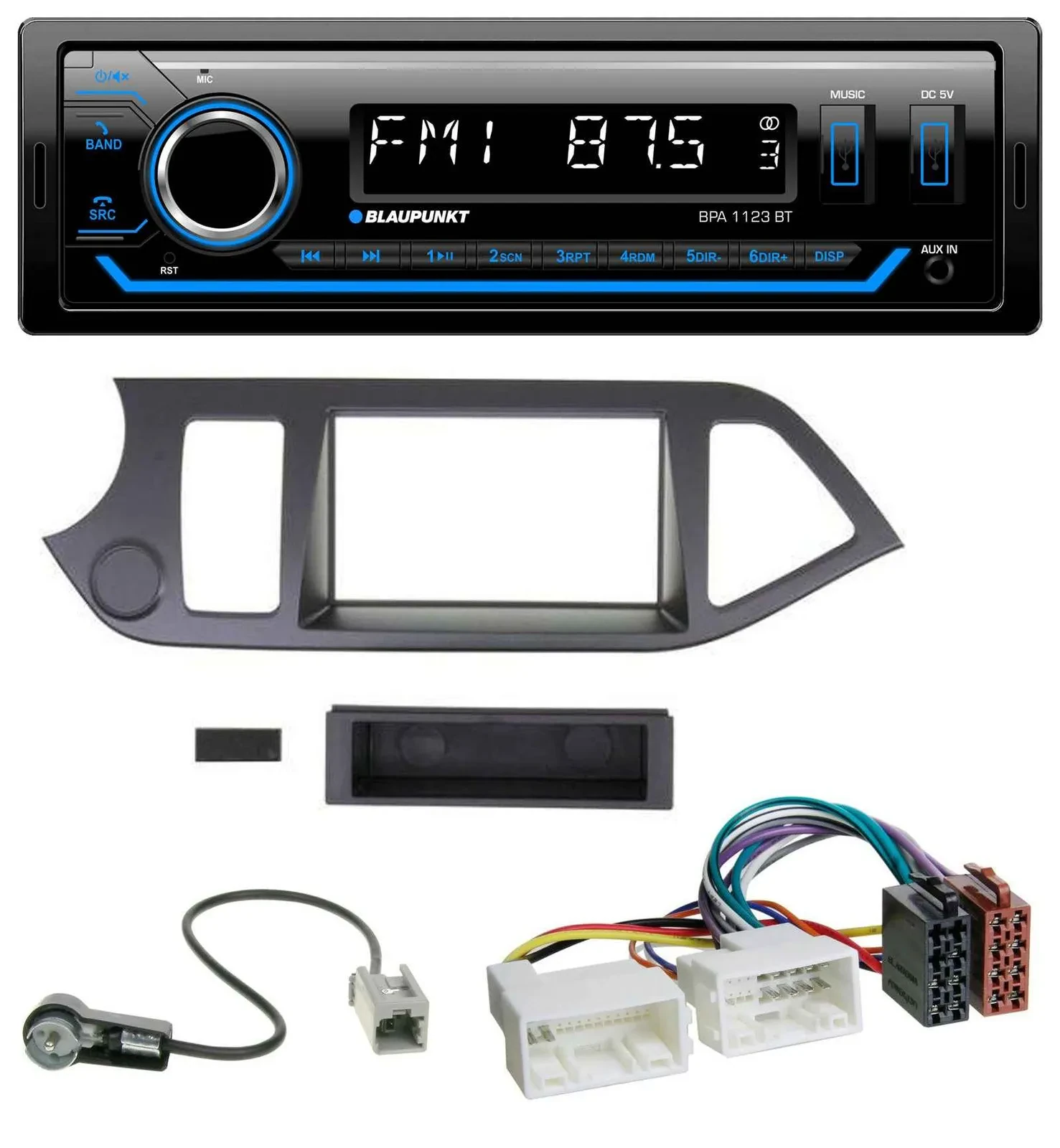 Blaupunkt MP3 Bluetooth USB AUX Autoradio für Kia Picanto ab 2011 ohne Start-Sto