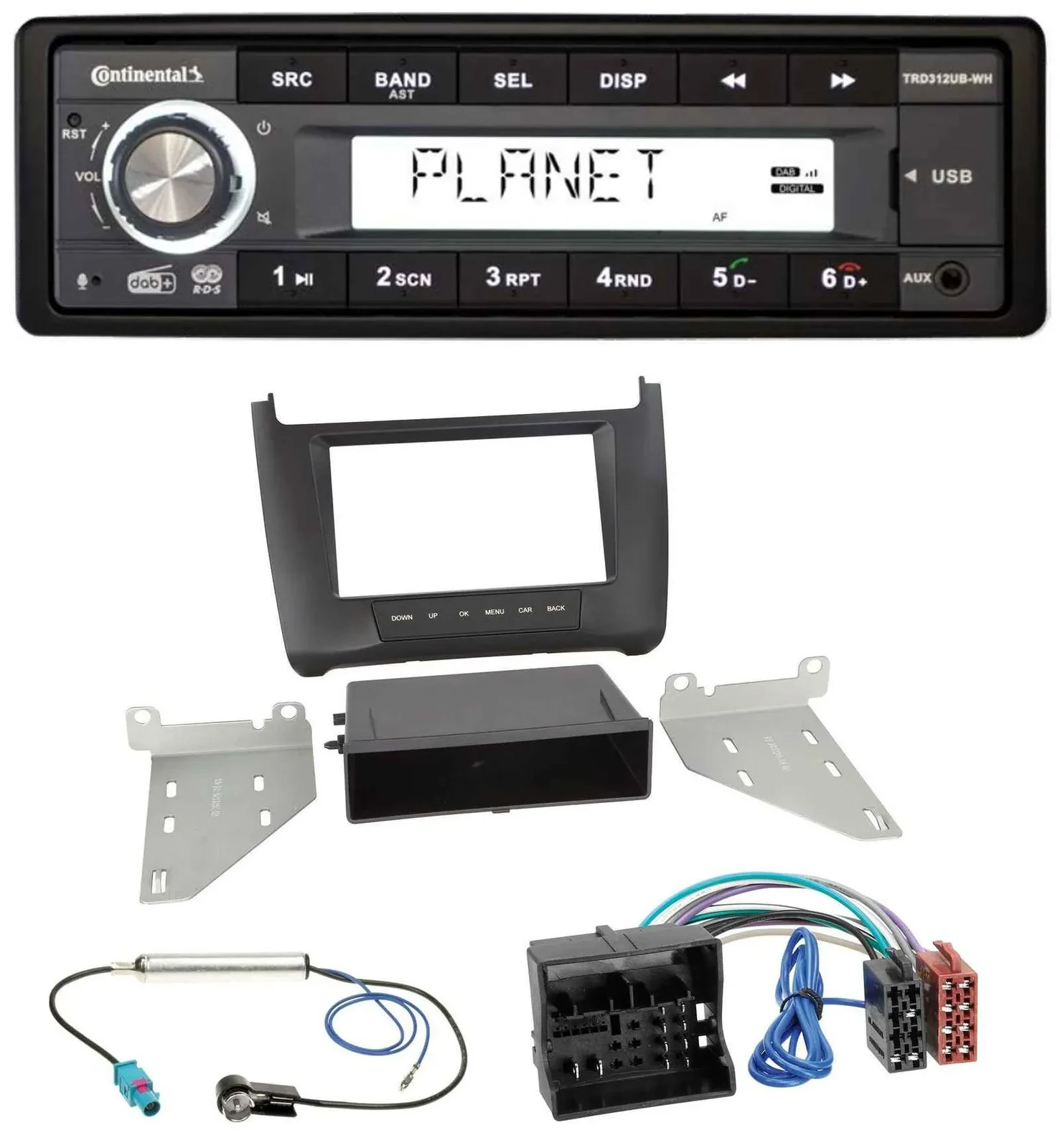 Continental USB 1DIN AUX DAB MP3 Autoradio für VW Polo (ab 2014) - schwarz