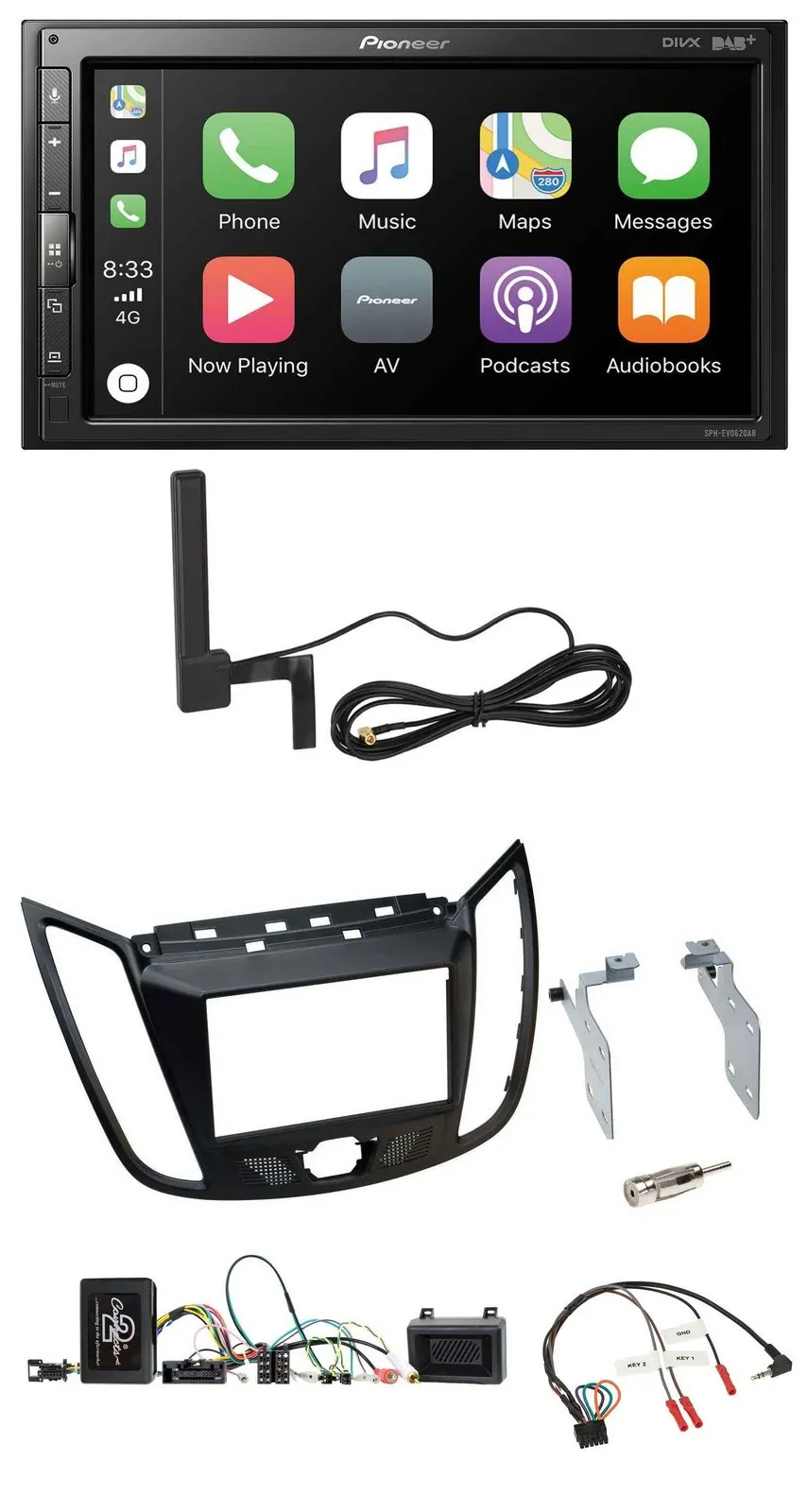 Автомагнитола для Ford Kuga (DM2) Pioneer 2DIN, USB, Bluetooth, DAB, поддержка управления на руле