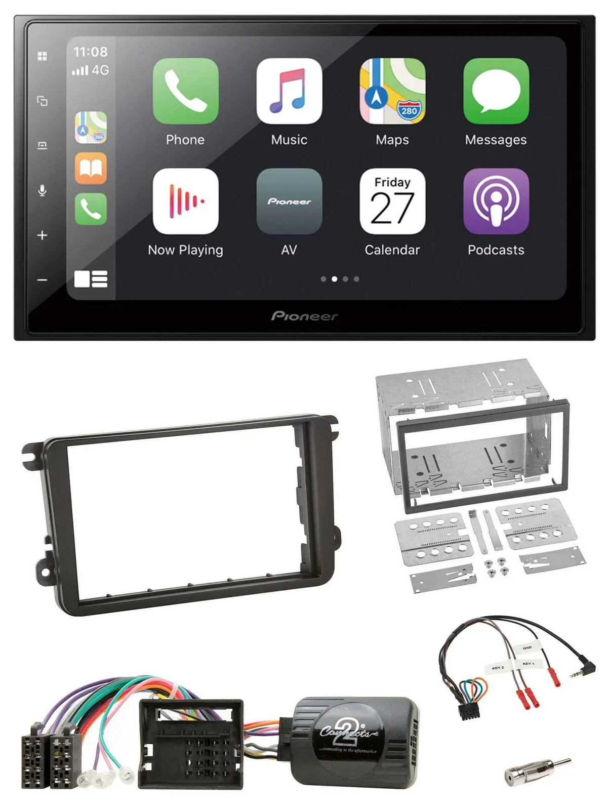 Pioneer Lenkrad Bluetooth DAB 2DIN USB Autoradio für Skoda Fabia 5J 2007-2014