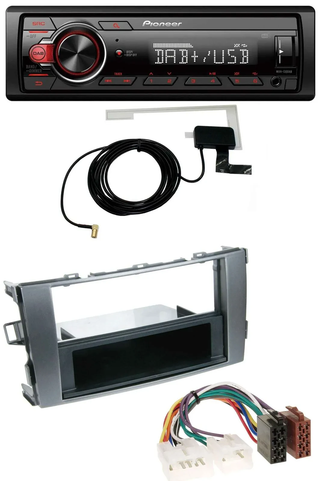 Автомагнитола Pioneer 1DIN MP3 DAB USB AUX для Toyota Auris 2007–2012 антрацит-серая