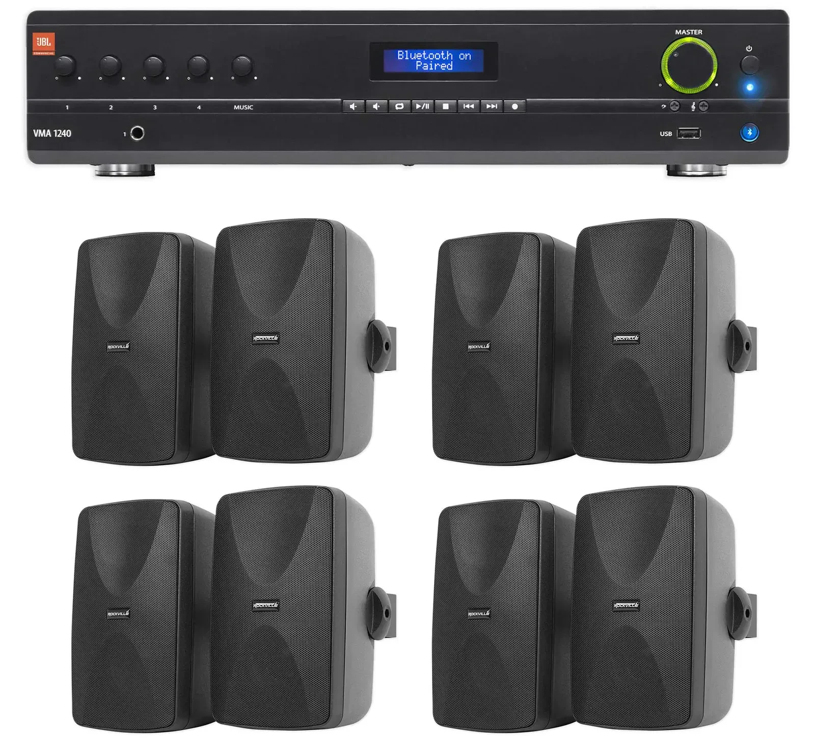 Настенная акустика JBL WET-5B Black с усилителем (8 штук)