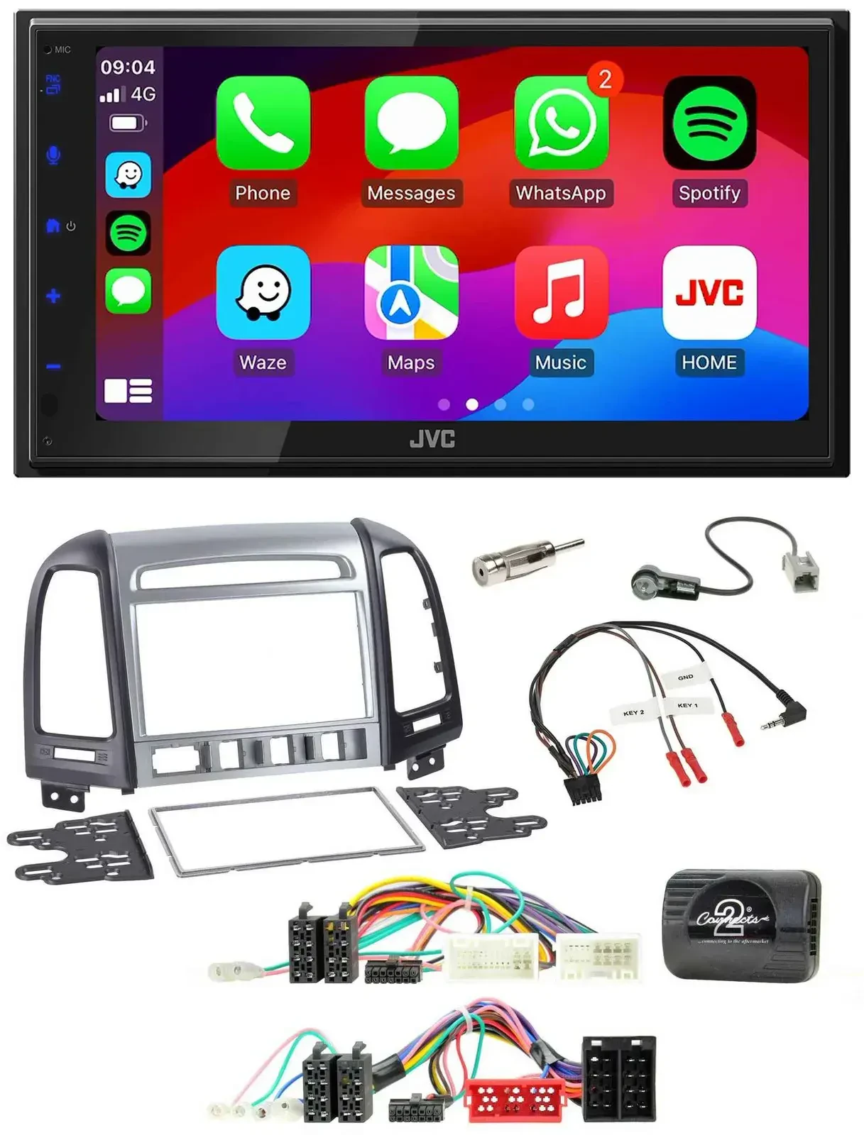 JVC Bluetooth USB Lenkrad 2DIN DAB Autoradio für Hyundai SantaFe 2010-2012 4 Sch