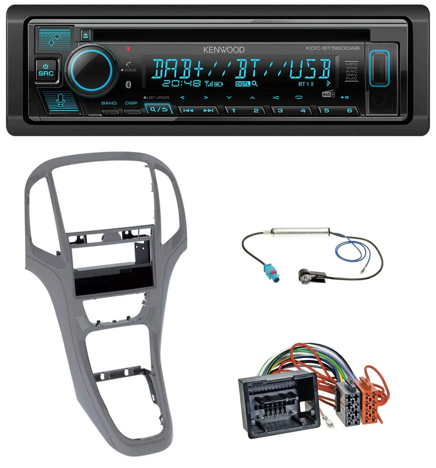 Kenwood Bluetooth DAB CD MP3 USB Autoradio für Opel Astra J ab 2009 Titan grau