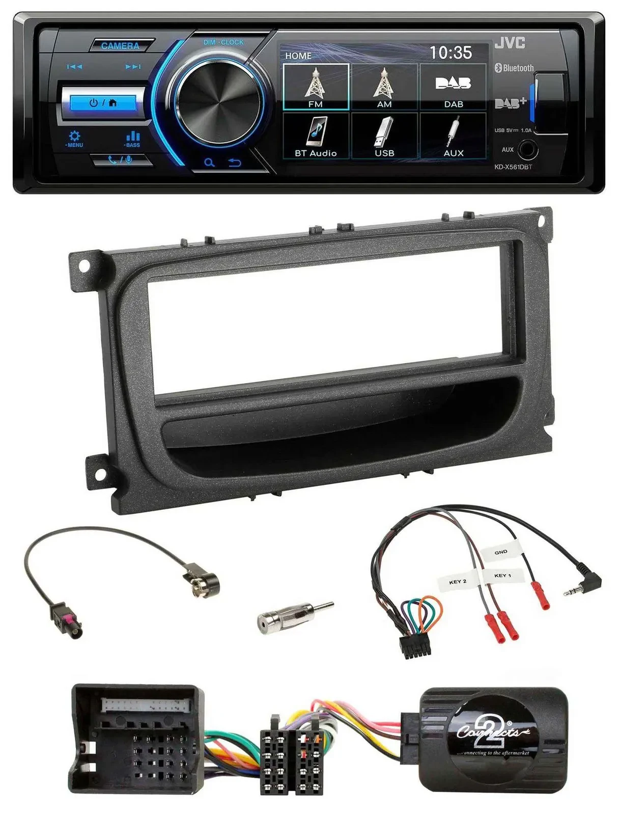 Автомагнитола JVC Bluetooth USB DAB для Ford C‑Max/Galaxy/Focus (с 2007), черная