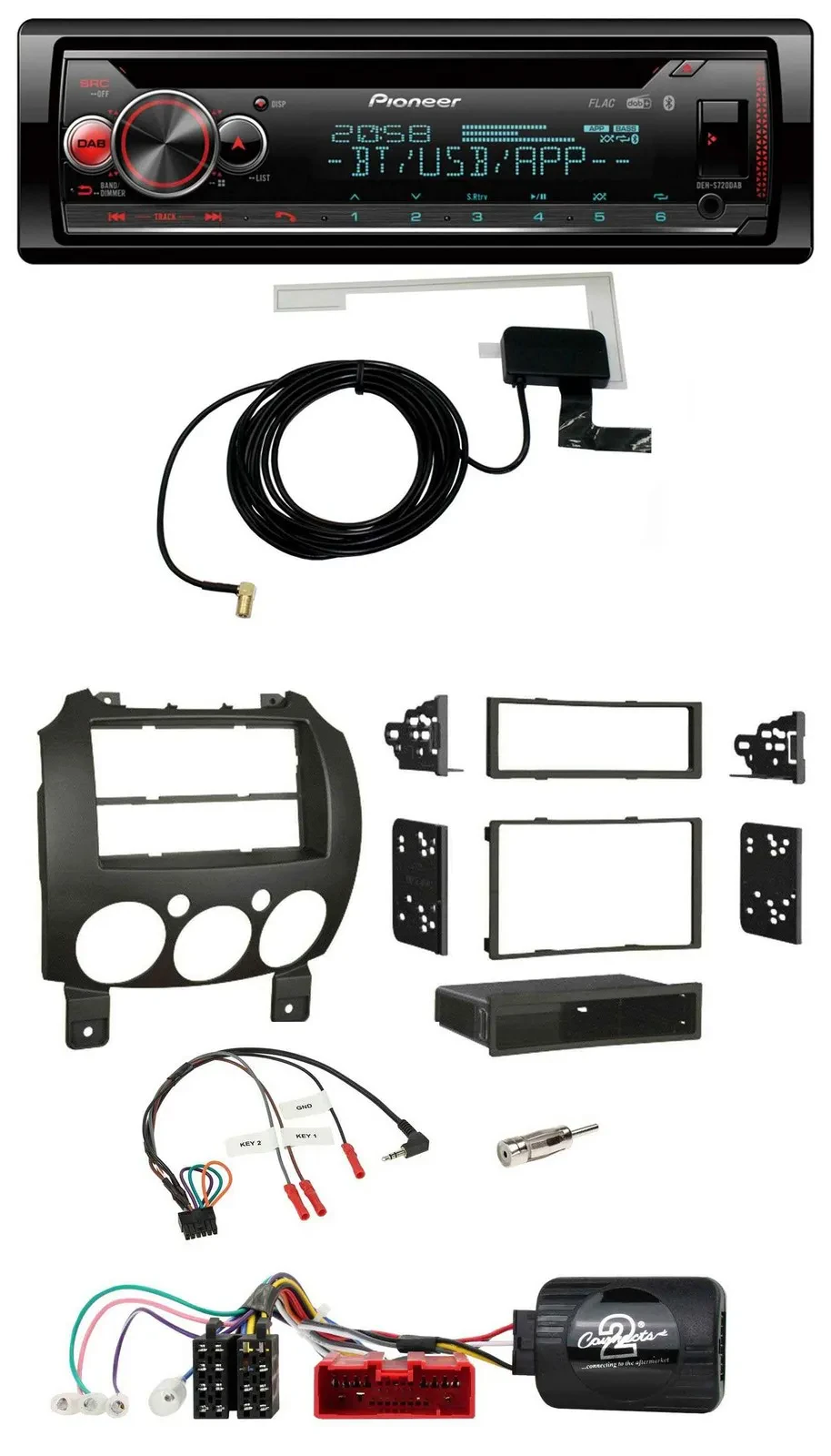 Автомагнитола Pioneer DAB CD USB Bluetooth для Mazda 2 (2007–2014), поддержка кнопок на руле