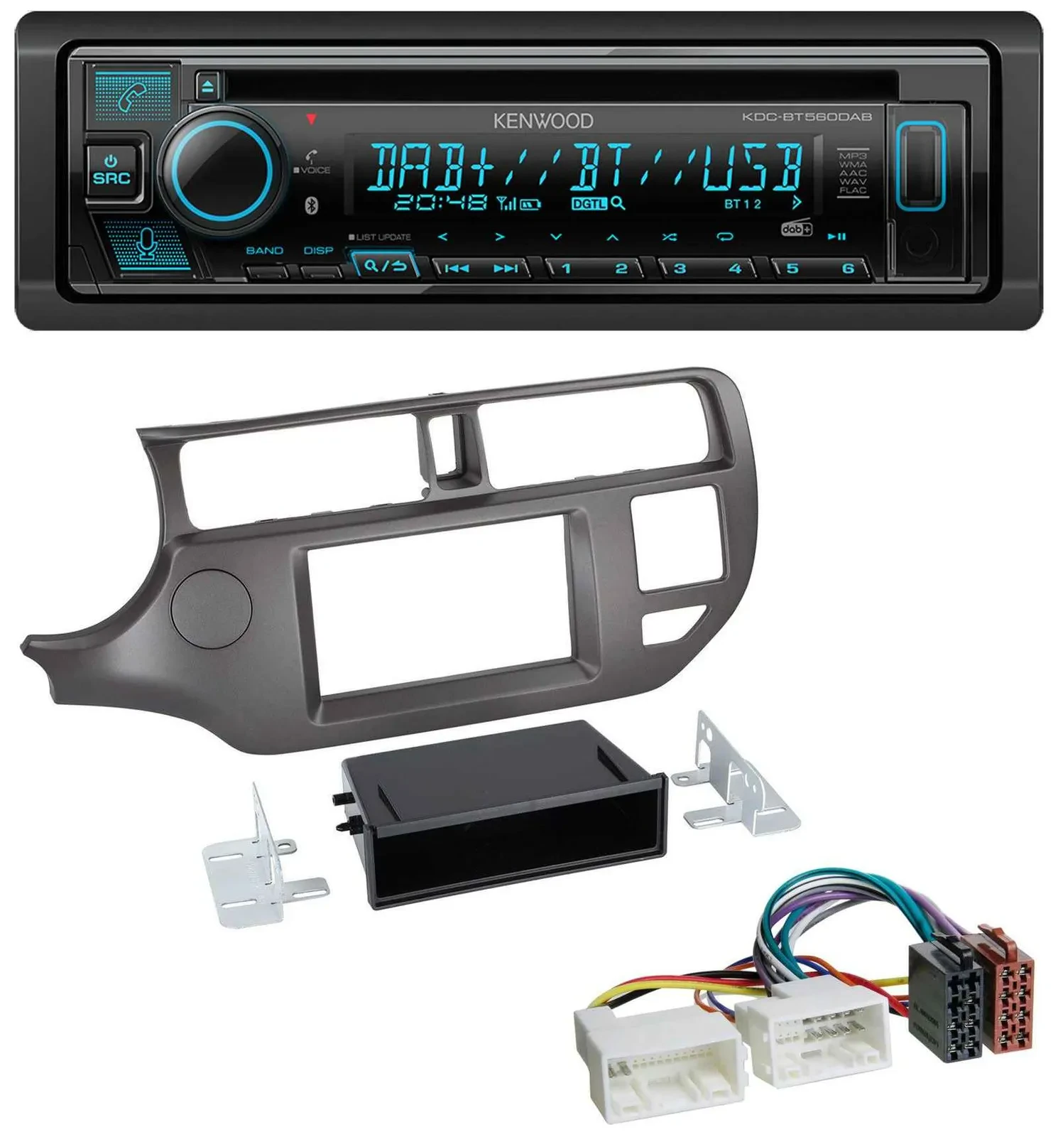 Автомагнитола Kenwood Bluetooth, DAB, CD/MP3/USB для Kia Rio UB 2011–2014, антрацит