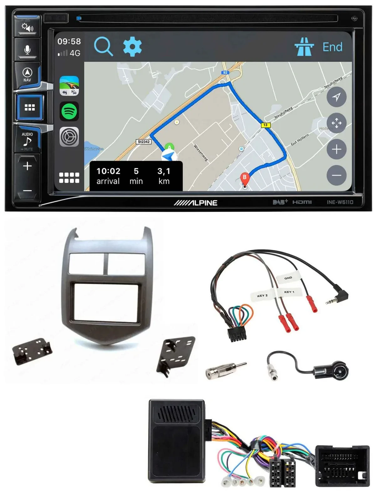 Alpine DAB TMC Bluetooth 2DIN USB Lenkrad Navigation für Chevrolet Aveo ab 11 du