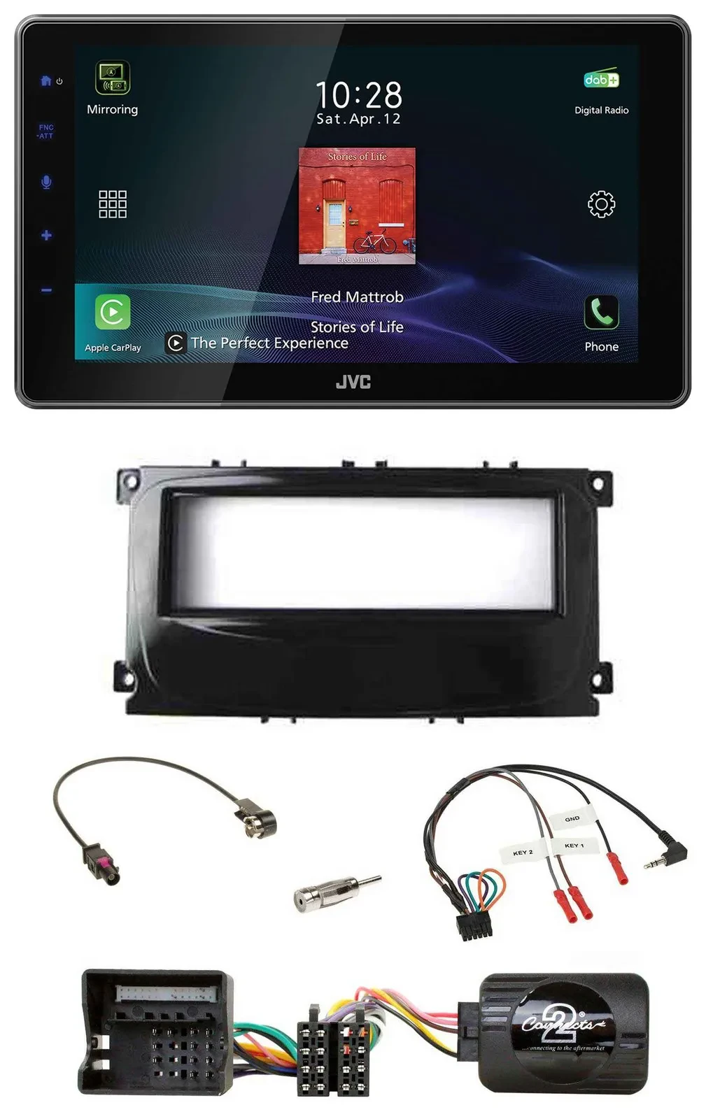 Автомагнитола JVC DAB, Bluetooth, USB для Ford Mondeo 2007–2014 и S-Max, черный глянец
