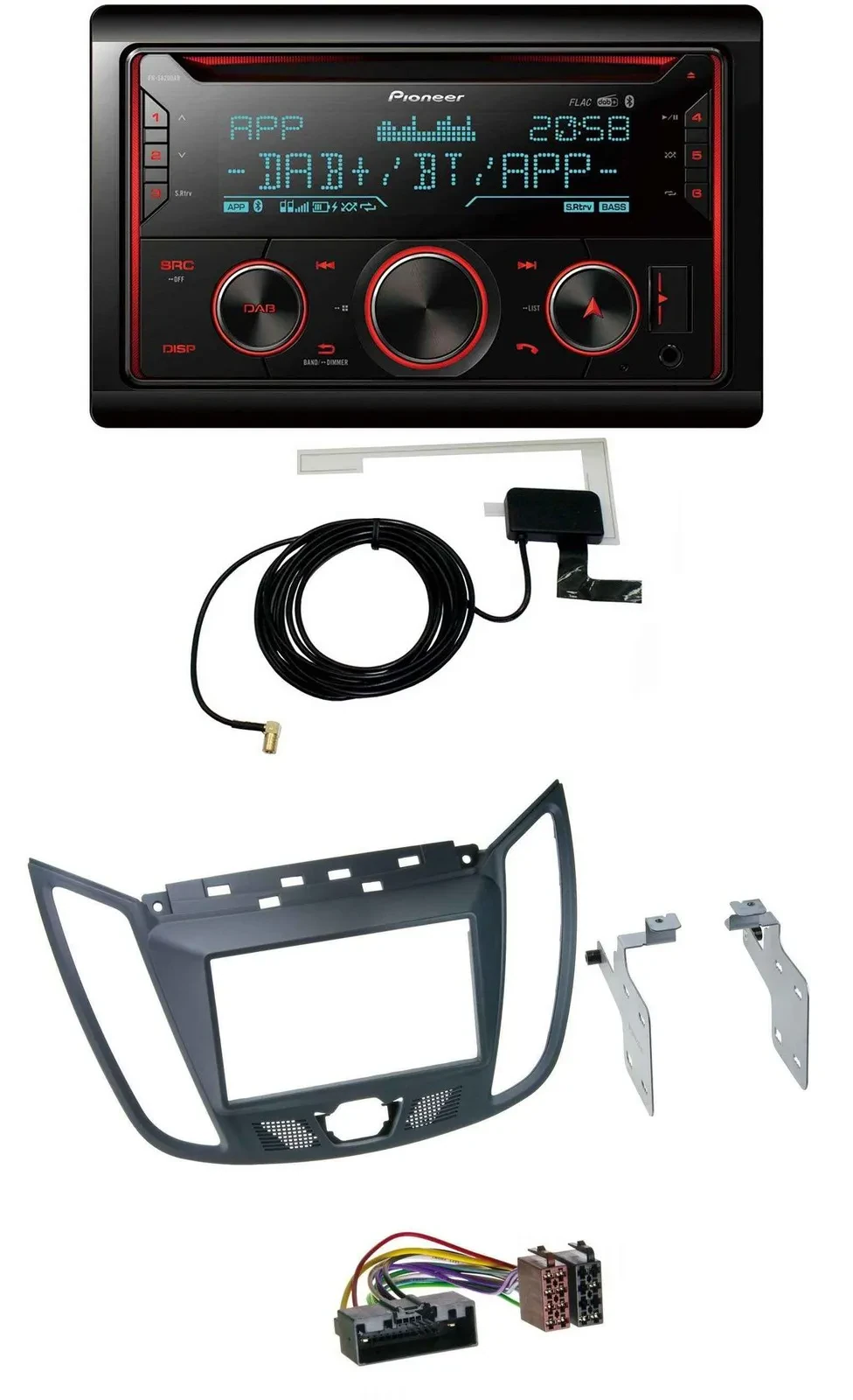 Pioneer 2DIN MP3 DAB USB CD Bluetooth Autoradio für Ford C-Max (ab 10) grau