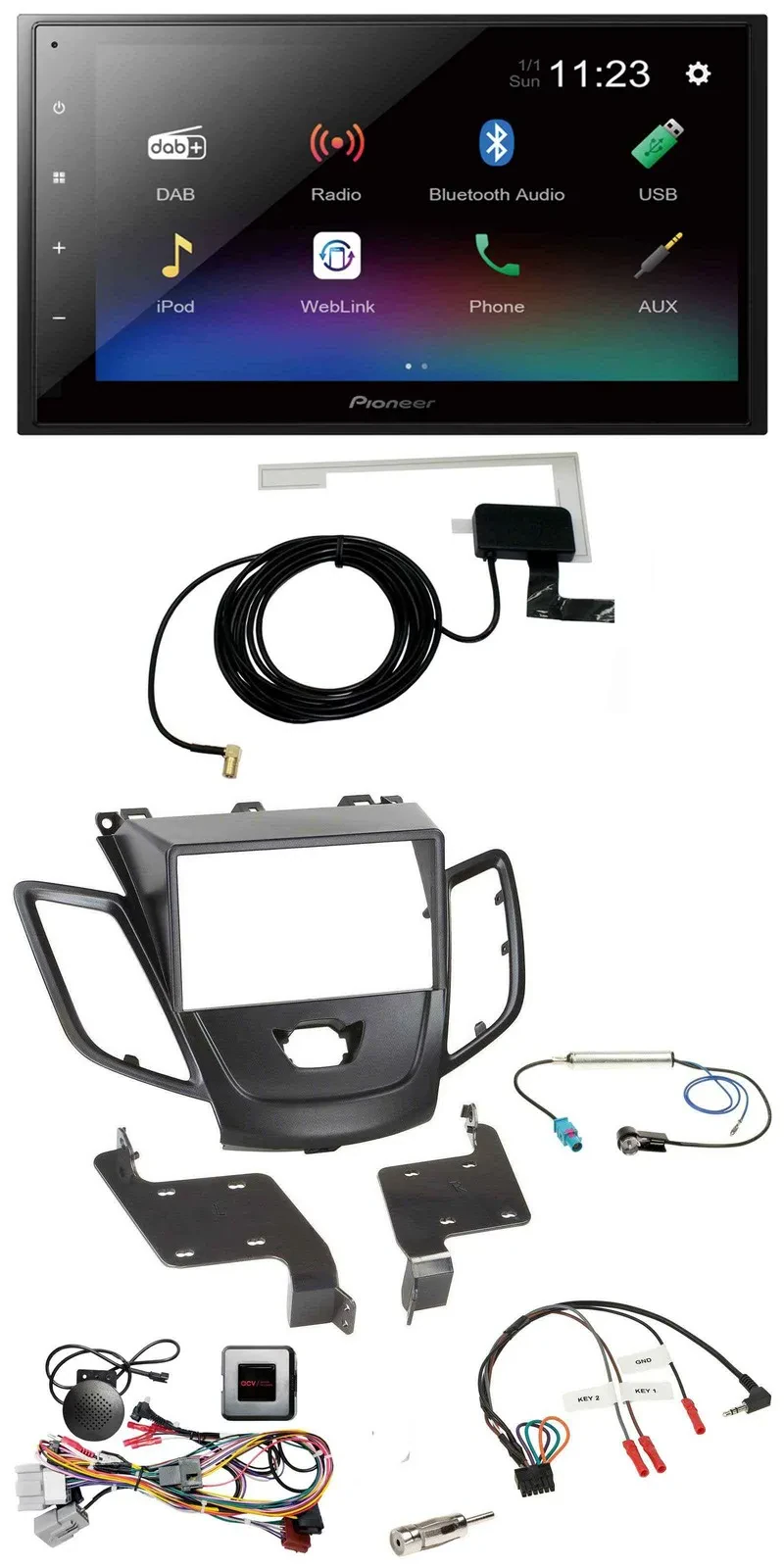 Pioneer DAB Lenkrad Bluetooth 2DIN USB Autoradio für Ford Fiesta 10-13 schwarz