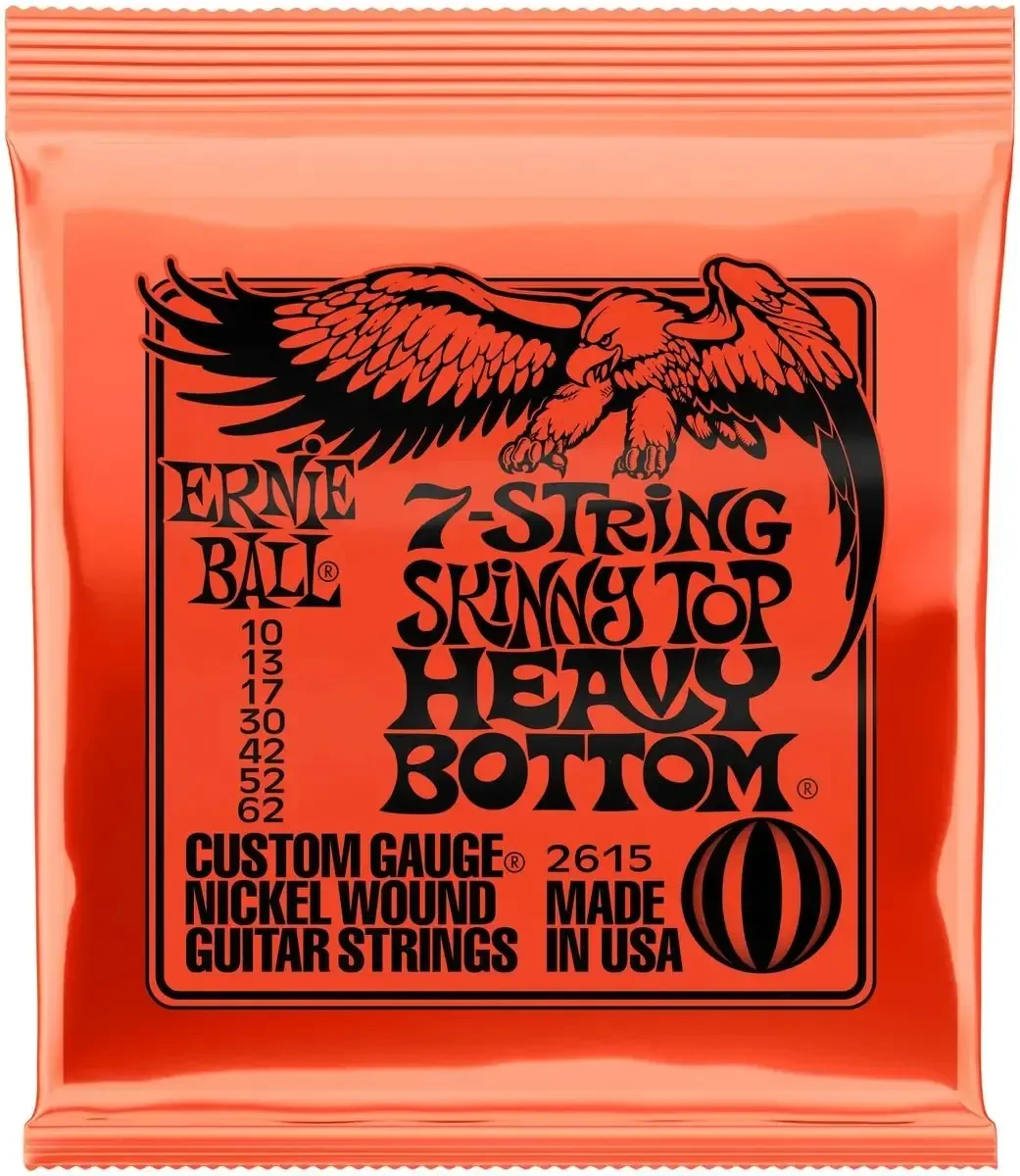 Струны для 7-струнной электрогитары Ernie Ball 2615 Slinky Skinny Top Heavy Bottom 10-62