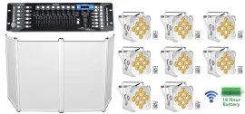 (8) Rockville BEST PAR 60 White Rechargeable Wireless Wash Lights+Facade+Control