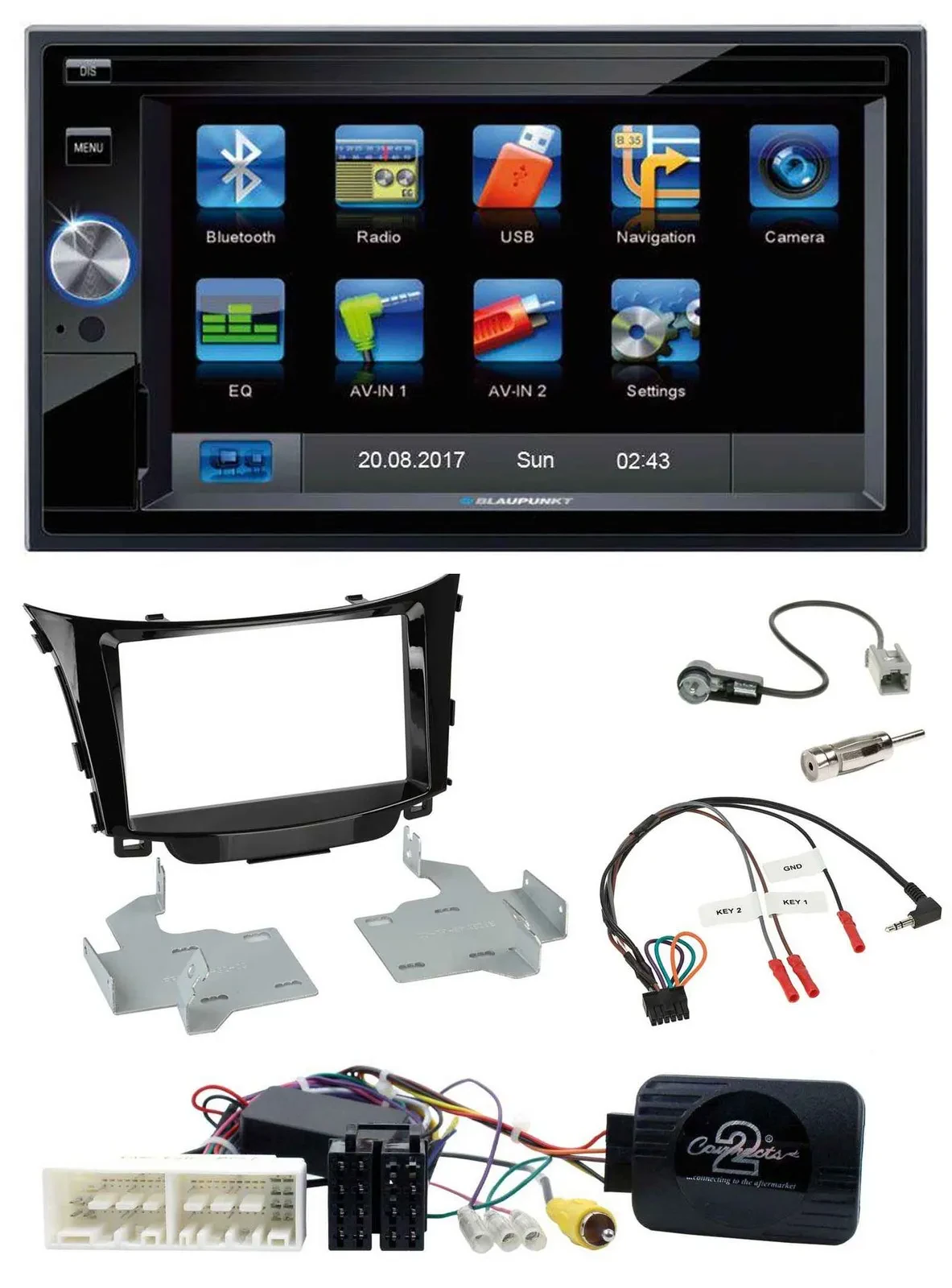 Blaupunkt SD USB TMC Bluetooth 2DIN Lenkrad Navigation für Hyundai I30 ab 2017