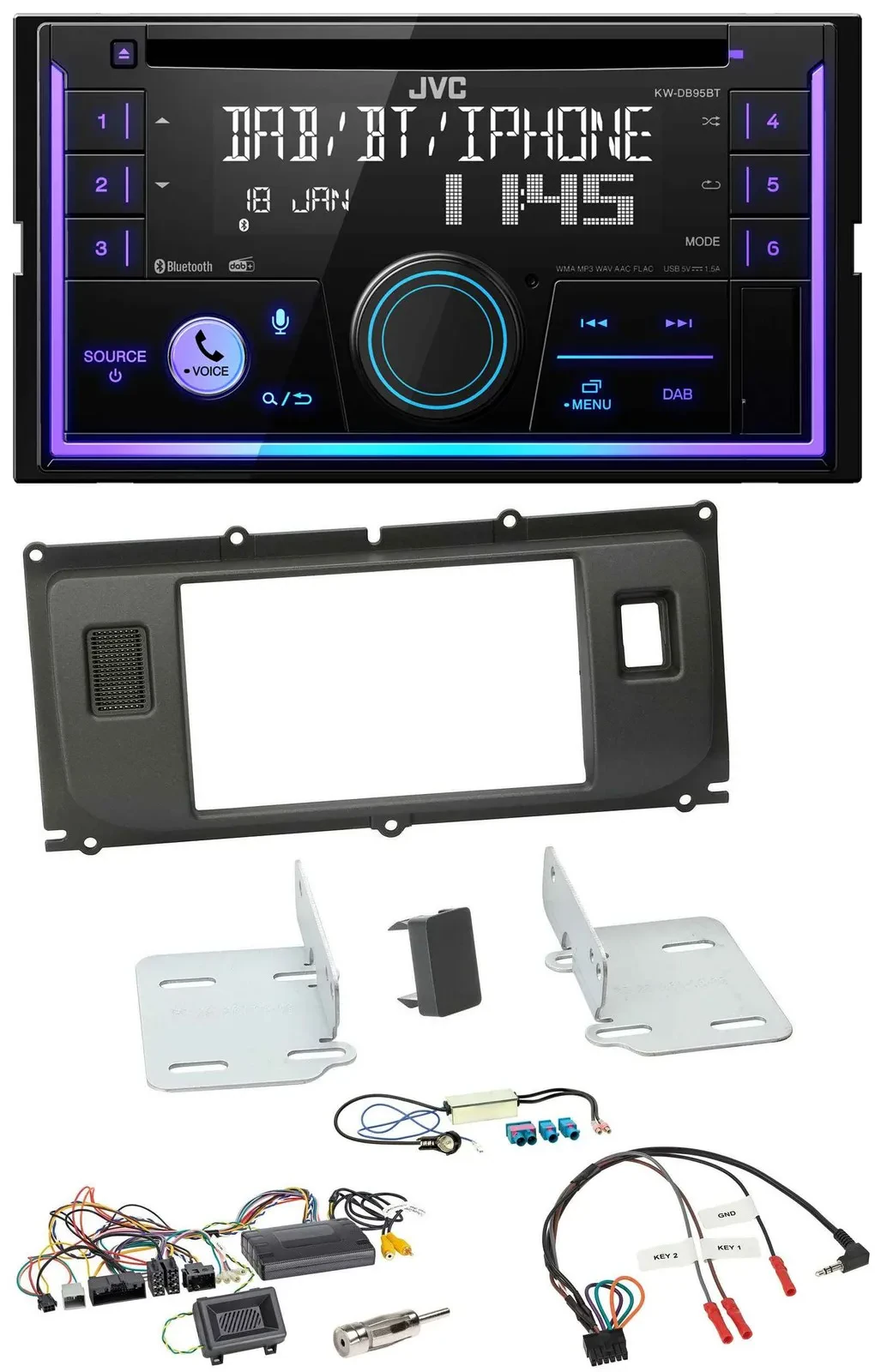 JVC Lenkrad USB 2DIN DAB Bluetooth CD Autoradio für Land Rover Evoque 11-13 Blin