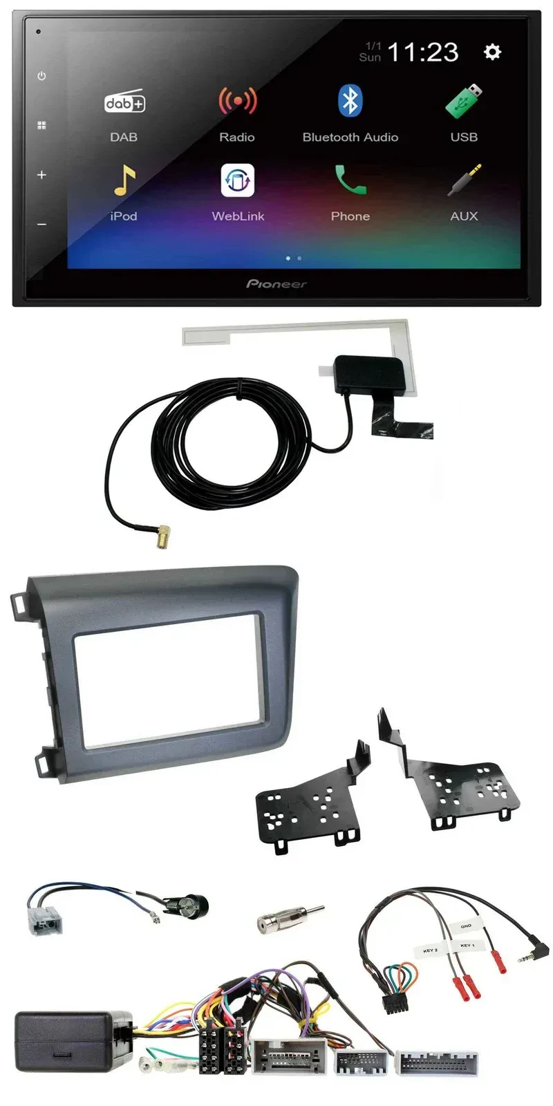 Автомагнитола для Honda Civic (US) 2012 Pioneer 2DIN, DAB, Bluetooth, USB