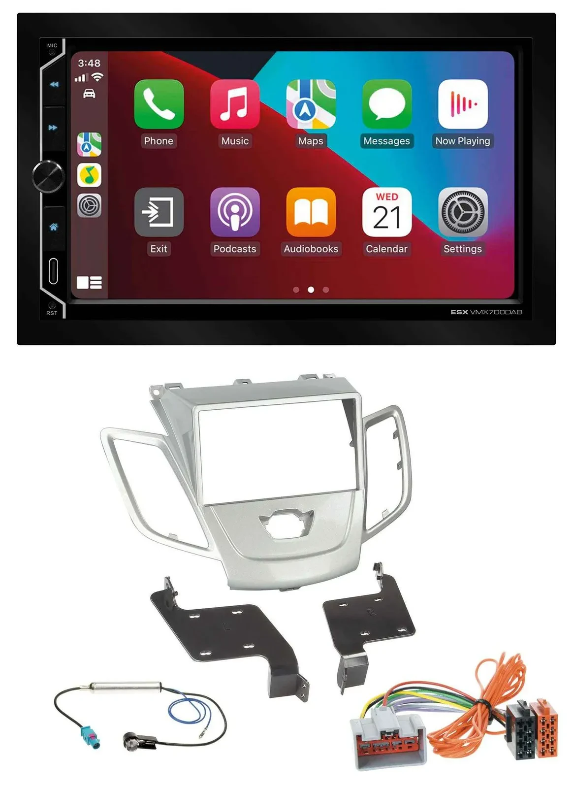 ESX 2DIN DAB USB MP3 Bluetooth Autoradio für Ford Fiesta 08-10 silber