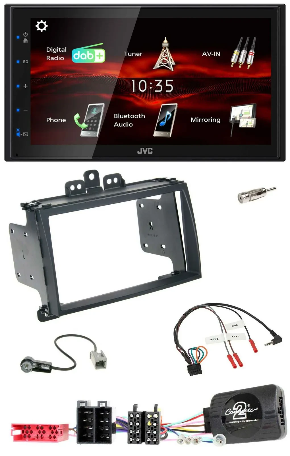 Автомагнитола JVC 2DIN, USB, Bluetooth, DAB, для Hyundai i20 (2009–2012), чёрный