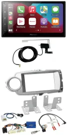 Автомагнитола для Toyota Yaris 2011–2014 Pioneer 2DIN, USB, Bluetooth, DAB, серебристая, поддержка кнопок на руле